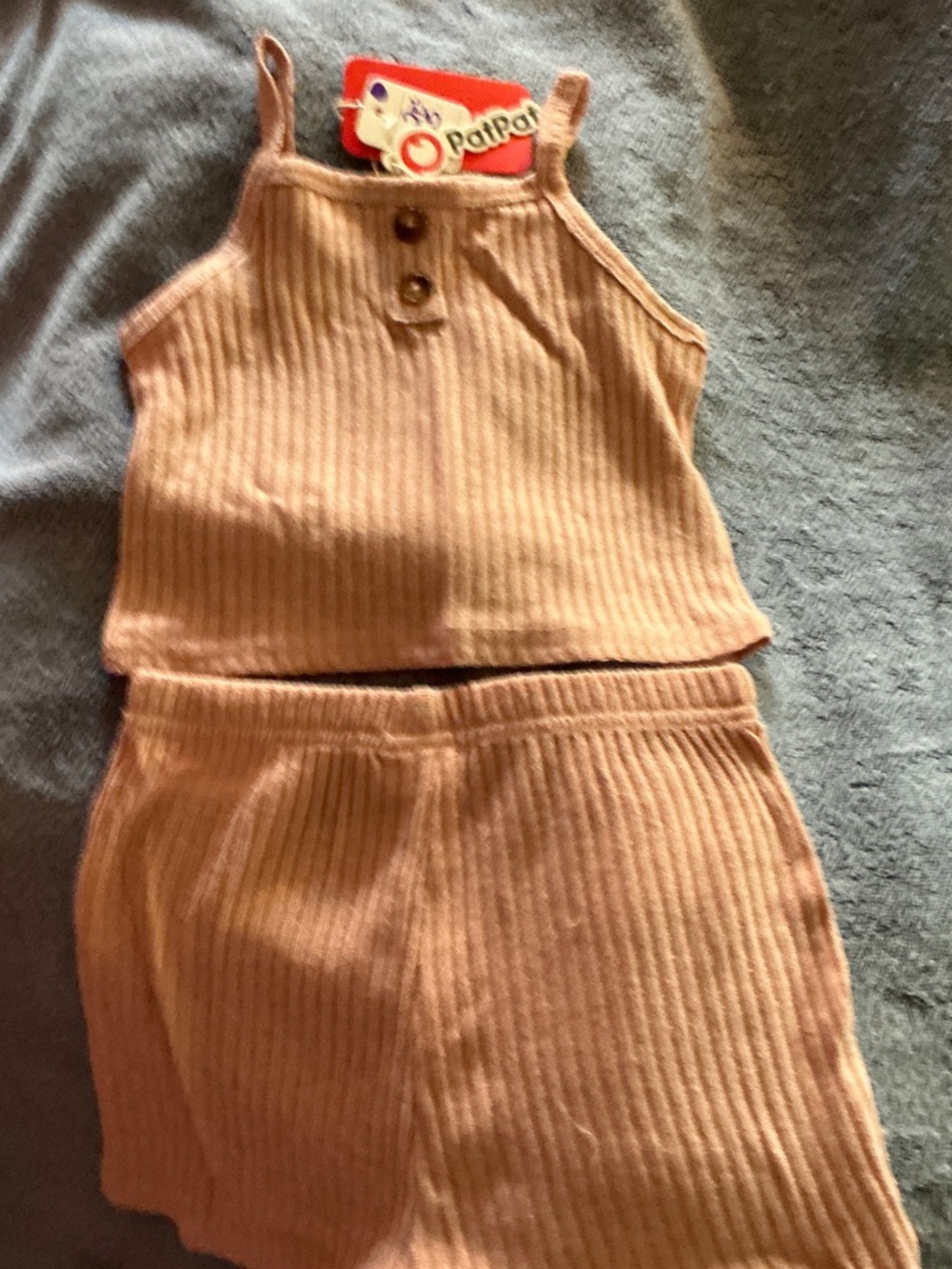 PatPat Blush Peach Ribbed Tank and Skirt Set for Kids